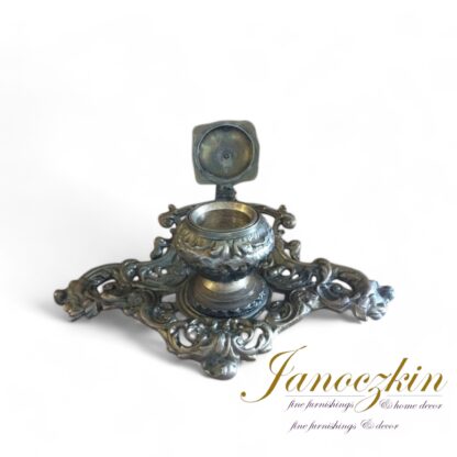 Ornate Inkwell, French Louis XV Style Figural Double Inkwell Inkstand, Art Nouveau, Vintage Inkwell, Brass Inkwell