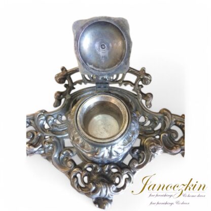 Ornate Inkwell, French Louis XV Style Figural Double Inkwell Inkstand, Art Nouveau, Vintage Inkwell, Brass Inkwell - Image 13