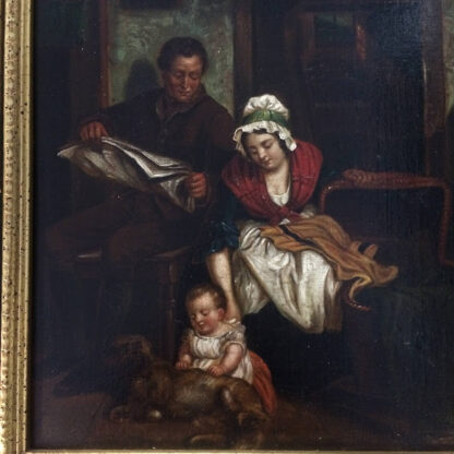 Antique Painting, European School, 19th Century – "Family Evening," Oil on Canvas - Image 8