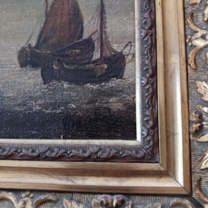 Painting of Sailboats signed Marckok, 7″ X 4.75″, 11″ X 9″ framed, Gold Color Frame - Image 4