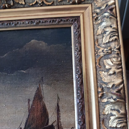 Painting of Sailboats signed Marckok, 7″ X 4.75″, 11″ X 9″ framed, Gold Color Frame - Image 5