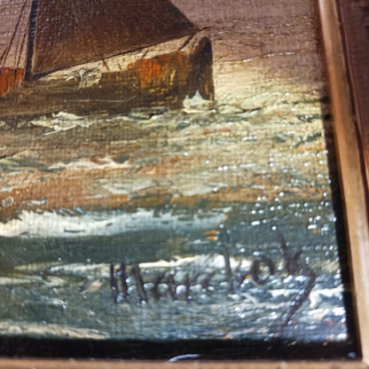 Original Painting of a Sailboat Signed Marckok, 7″ X 4 3/4″, 11″ X 9″ Framed, Oil on Canvas - Image 5