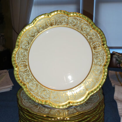 Exquisite Set of 12 Antique Cauldon Gold Gilt Dinner Plates – Made in England