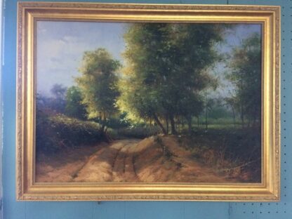 Vintage Oil Painting on Canvas, Framed, Country Road painted in oil on canvas - Image 2