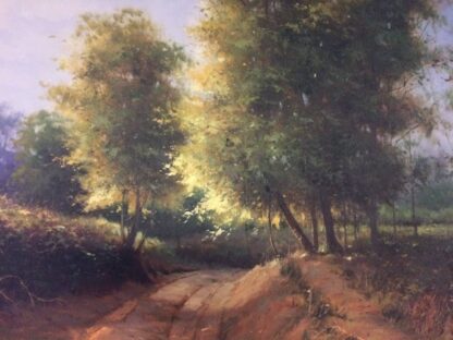 Vintage Oil Painting on Canvas, Framed, Country Road painted in oil on canvas - Image 3