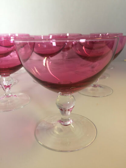 Retro Cranberry Champagne Coupes, Set of 10, Pink, Cranberry, Holiday Champagne Glass - Image 2