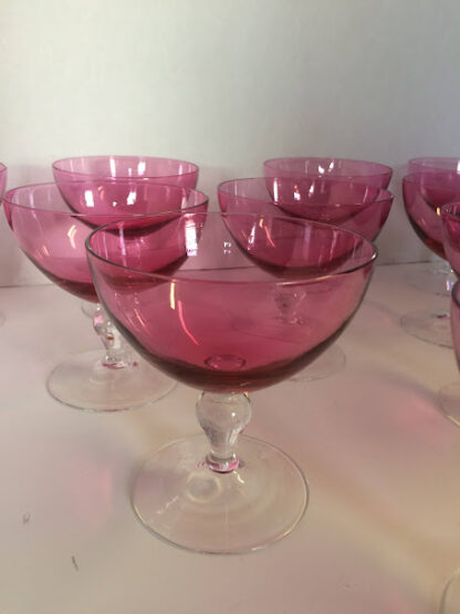 Retro Cranberry Champagne Coupes, Set of 10, Pink, Cranberry, Holiday Champagne Glass - Image 3